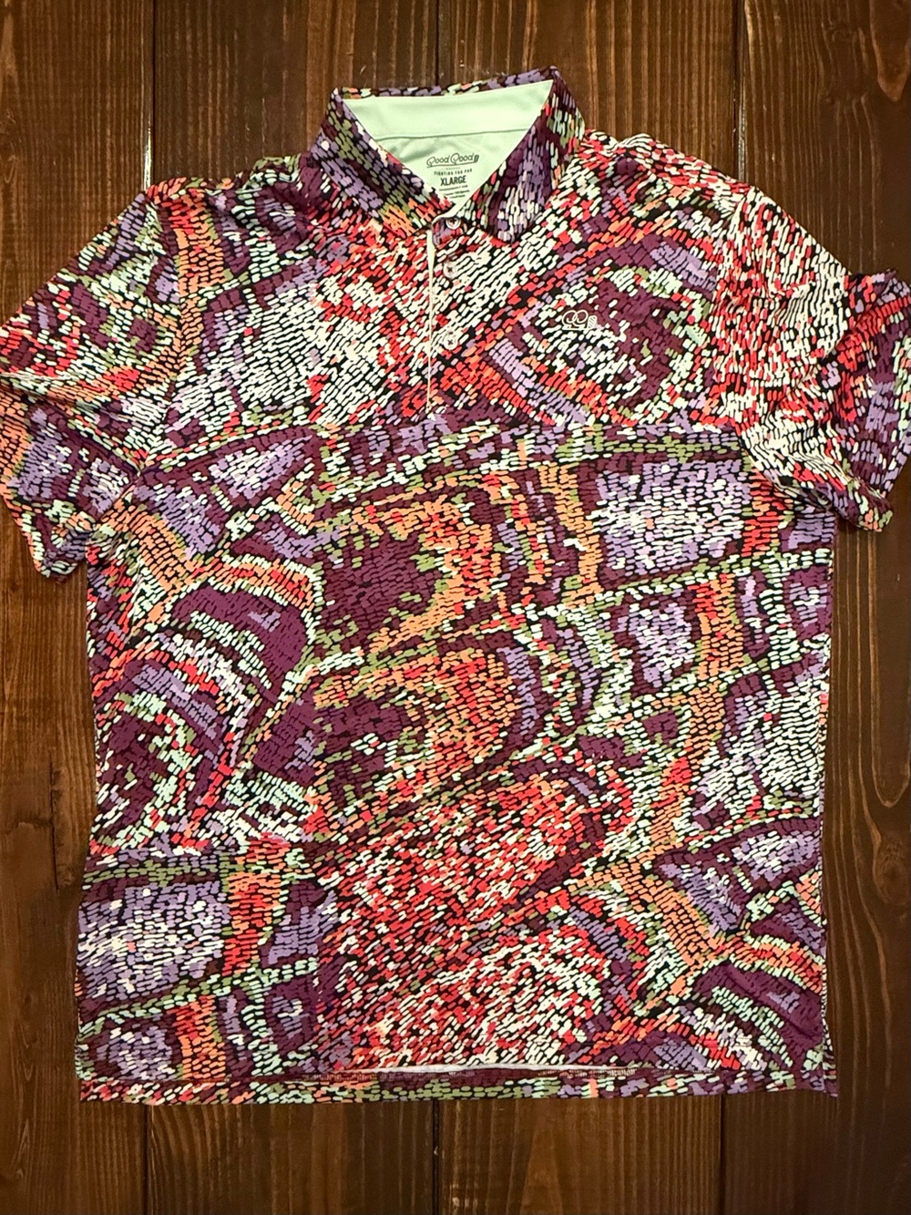 Short-Sleeve Polo in Purple & Red Abstract Print